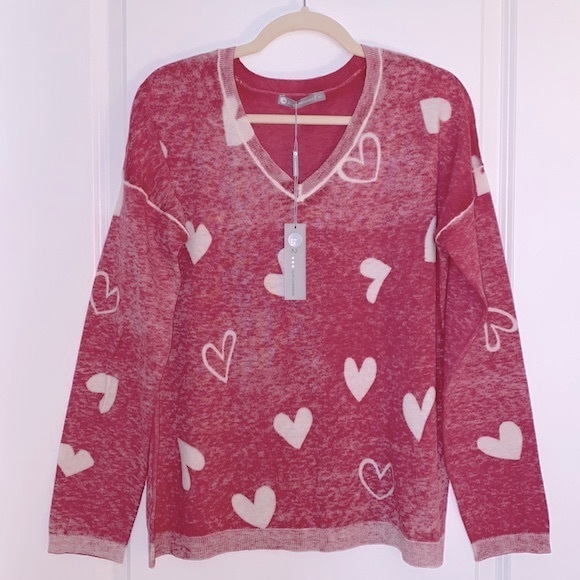 IN2 BY INCASHMERE Hearts Faded Red Cashmere Blend Sweater - Picture 4 of 14